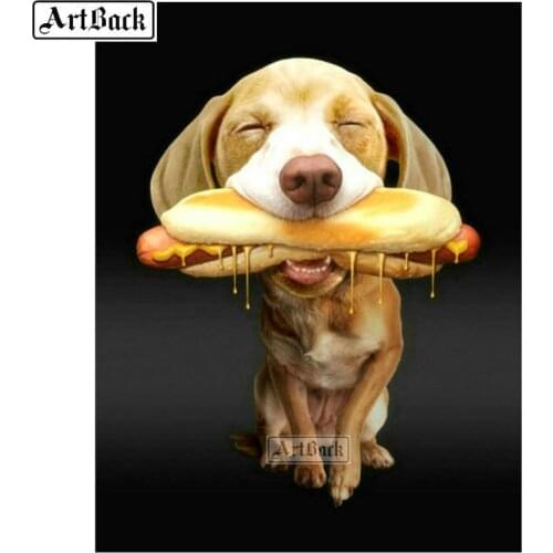 5d diy diamond painting dog burger picture full square & round animal handmade mosaic canvas art resin embroidery decoration