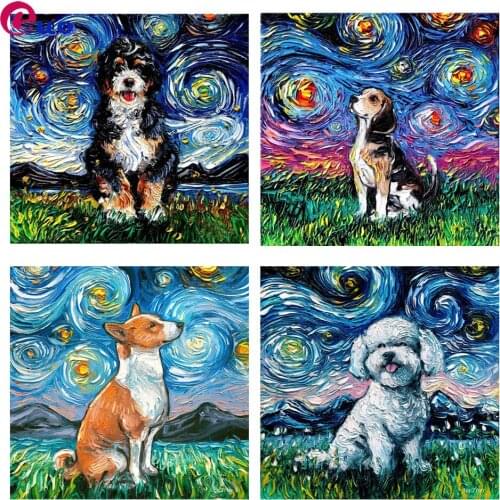 Dachshund spaniel Dog Starry Night 5D DIY Diamond Painting Animal Pattern Full Square Drill Cross Stitch Embroidery Home Decor