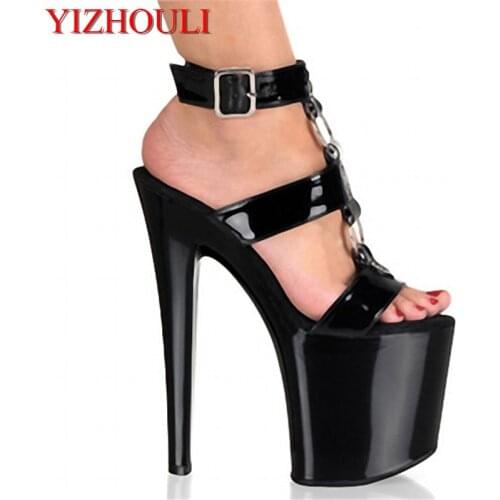 8 inches, super high heels, metal buckle sandals, 20cm pole dance plussize model stage show sandals