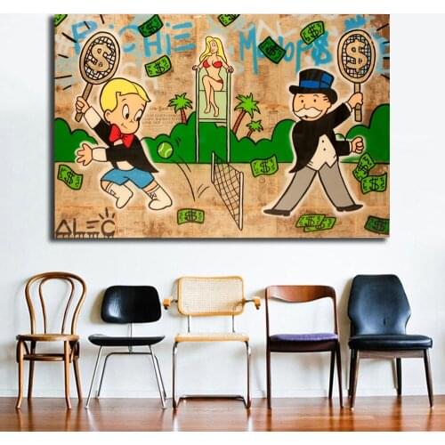 Alec Monopolyingly Graffiti Playing Tennis Street Art Poster Painting On Canvas Bedroom Wall Art Decoration Pictures Home Decor