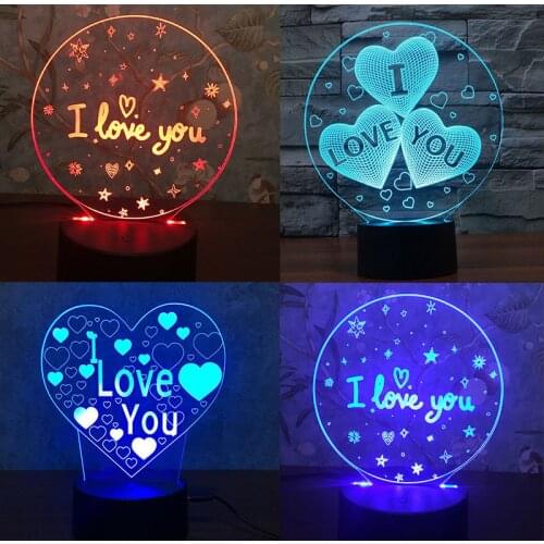 Valentines day Girlfriend Gift I LOVE YOU Colorful 3D Hologram Love Heart Stars Lamp Night light USB Acrylic Lights Party Favor