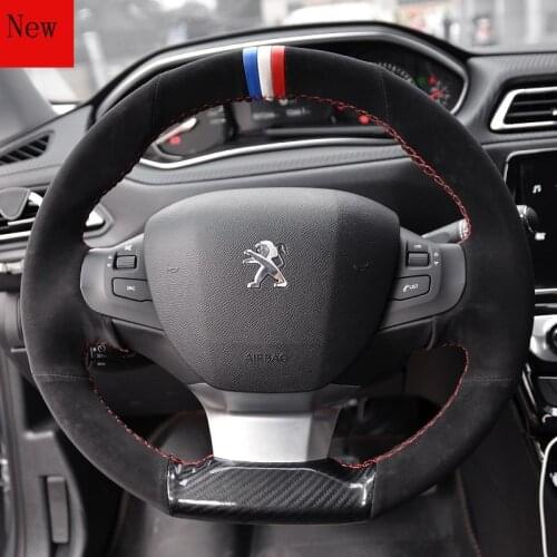 DIY Hand-Stitched Leather Suede Carbon Fibre Car Steering Wheel Cover for Peugeot 408 4008 5008 2008 301 307 308 Accessories