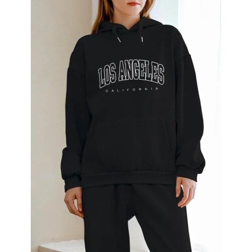 Los Angeles California Letter Graphic Cotton Hoodie Women Oversized Swearshirt Harajuku Pocket Hoodies Streetwear Pullovers
