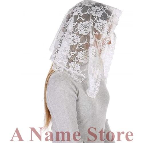 ISHSY White Bridal Veil Mantilla for Church Veil Catholic Latin Mass Head Covering Soft Lace Rose Vela negra Voile Mantilla