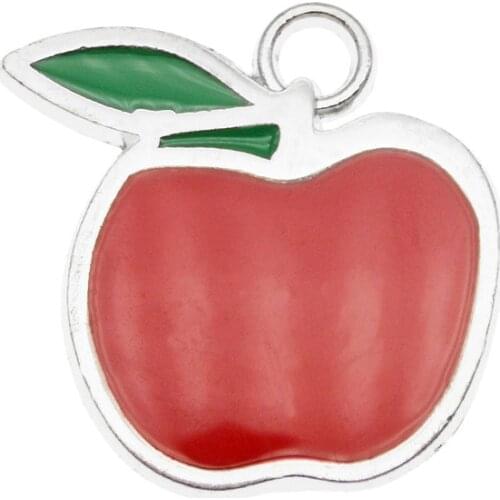 Julie Wang 5PCS Enamel Red Apple Charms Alloy White K Tone Artificial Fruit Pendants Bracelet Jewelry Making Accessory