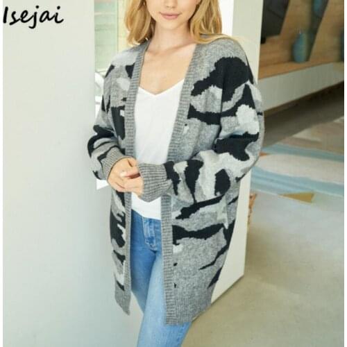 Camouflage Knitting Autumn and Winter Sweater for Women Long Sweater Cardigan Knitted Coat
