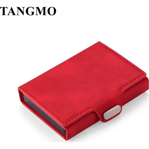 TANGMO Anti-theft Wallet Rfid ID Card Holder Case Men Leather Metal Wallet Male Coin Purse Women Minimalist Credit Card Holder