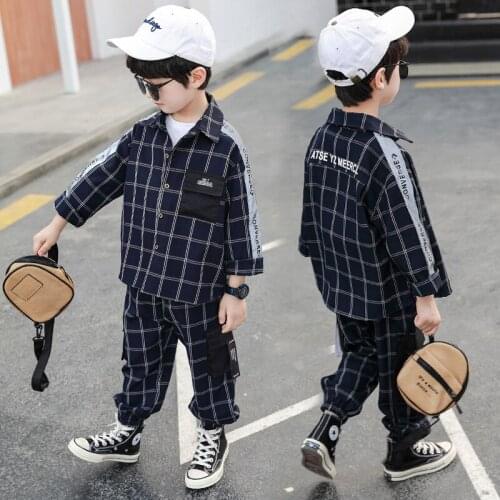 New Plaid Spring Autumn Childrens Clothes Set Baby Boys Coat + Pants 2pcs/Set Kids Costume Teenage Girl Clothing High Quality