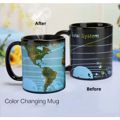 Solar System Earth Colour Charge Water Cup Creative Earth Temperature Coffee Mug Gift World Map Mug Gift for Boyfriend