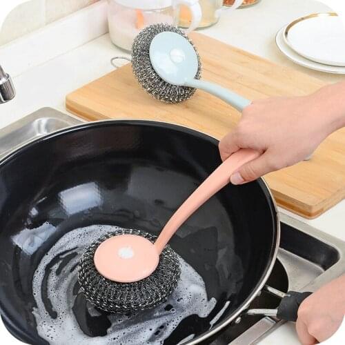 Kitchen long handle wire ball wash pot brush pot tool removable to oil cleaning supplies dishwasher Brush Kitchen supplies
