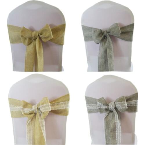 Burlap Lace Chairs Band Imitated Linen Chair Sashes for Vintage Wedding Birthday Event Country styles Party Decoration Supplies