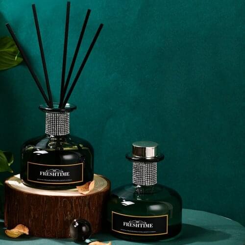 Big Volume 300ml Reed Oil Diffusers with Natural Reed Sticks, Green Glass Bottle and Scented Fragrance Aroma volatiles for Home