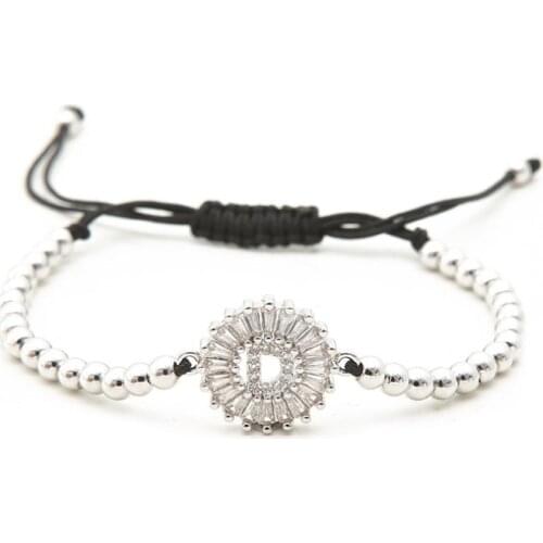 Micro pave Copper White cz Cubic Zirconia rope adjusted Beads Bracelet 26 Alphabet Initial Charm Braided Bangles Letters xt43