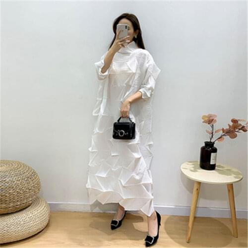 2021 spring new womens Miyake pleated dress for age reduction and slimming design messy pleated dress irregular dress female