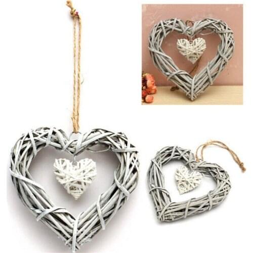Fashion Romantic Wicker Rattan Hanging Heart Wreath Wedding Love Supplies Home Decoration Party Ornament Set Heart Pendant