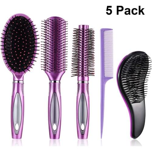 5 Pieces Hair Brush Set Detangling Brush Paddle Brush Round Hair Brush Tail Comb Wet Dry Brush for Women Men Hair Stylin