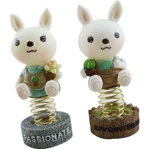 Shaking Head Rabbit Figure Toys Nodding Lucky Bunny Statue Resin Pet Doll Toys A