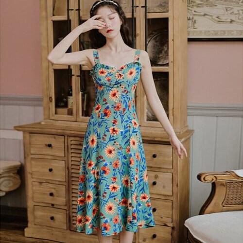 New Fashion Summer Beach Holiday Floral Print Midi Sundress Ladies Elegant Boho Sexy Strap Sleeveless Party Club Dress Outfits