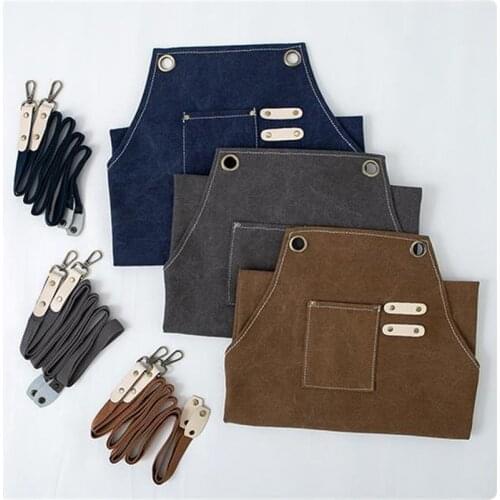 Enlarged Pocket Canvas Coffee Pinafore Cooking Baking Cleaning Working Bib Waterproof Oil-Proof Women Men Kitchen Apron