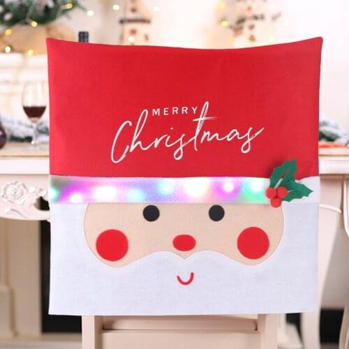 Brand New Cute Santa Claus Back Chair Cover with Led Lights for Dining Room Creative Holiday Christmas Party Chair Cover Decor