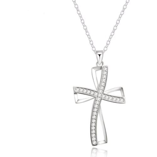 New 925 Silver Necklace Cross CZ Pendant Necklace Female Wedding Party Clavicle Chain Necklace Romantic ValentineS Day Jewelry