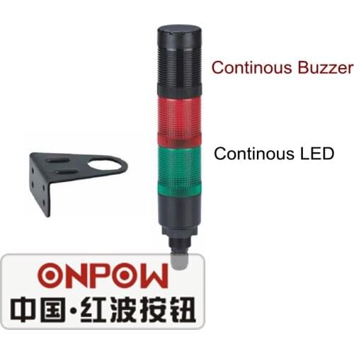 ONPOW 40mm AC/DC 24V Red Green continuous LED with Continous buzzer Tower Signal Light (HBJD-40DZ/2/RG/24V/C)