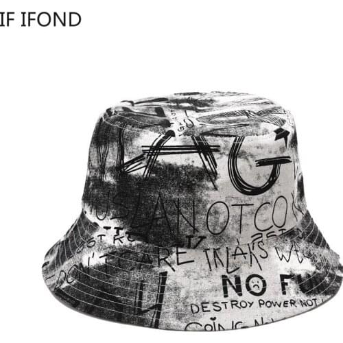 2021 New Original graffiti Letters Print Bucket Hat women Summer Panama Unisex Travel Fisherman Hat