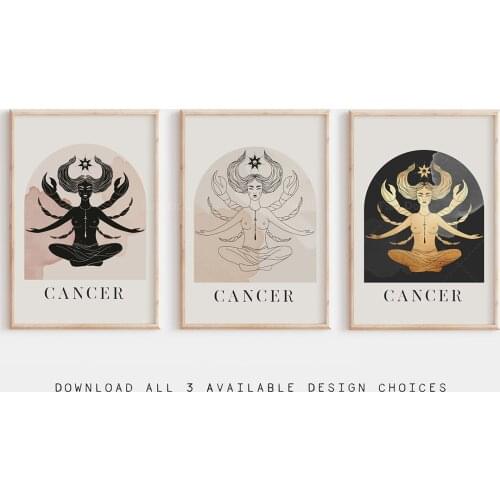 Cancer Star Sign Print, Zodiac Print, Printable Wall Art, Birthday Prints, Horoscope Astrology Poster Home Decor Canvas Painting