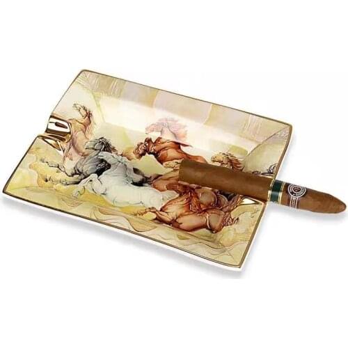 Rectangle Ashtray for Cigar Ceramic Horse Ash Tray Office Decoration