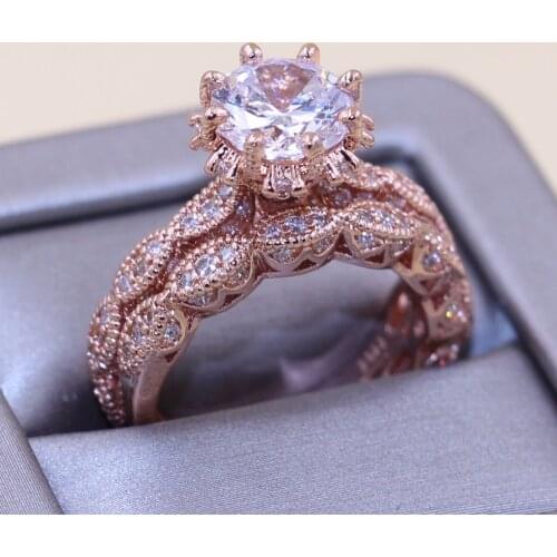 Luxury Jewelry Rose Gold Fill 925 Silver White Clear 5A CZ Wedding Women Band Ring Gift