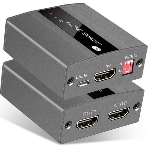 Retail HDMI Splitter 1 in 2 Out Support EDID Function HDMI Switch 4K@30HZ,1080P,3D,HDCP1.4 for Computer, X Box Fire TV Stick