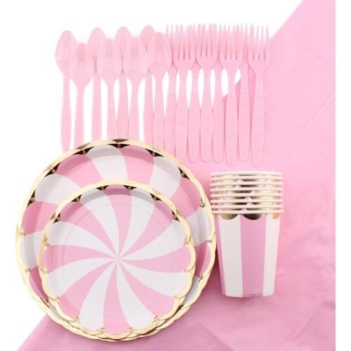 Pink Rotating Lace Tableware Set Birthday Celebration Party Picnic Party Decoration Supplies Disposable Tableware Party Supplies