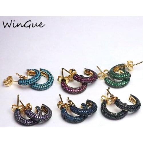 Colorful Crystal Zirconia Cirlce Brincos CZ Micro Pave Gold Color Fashion Wedding Jewelry Stud-Earrings for Girls Women Gift