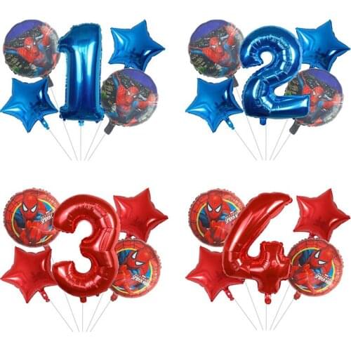 5pcs Spider Foil man Balloons 30inch Number Balloon Birthday Party Decorations Super hero Boy Kids Toys Baby Shower Air Globos