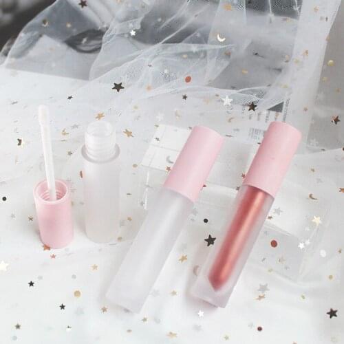 5ml lip gloss tubes with wand 5g Plastic Frosted Empty Lipgloss Tube n Pink/White Lid,Clear Plastic Cosmetic Lip Gloss Container