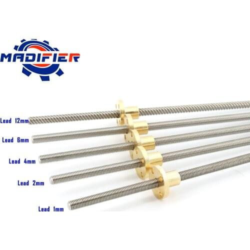 3d printer T5 screw diameter 5mm length 250mm lead 1mm 2mm 4mm 304 stainless steel trapezoidal spindle 1pcs