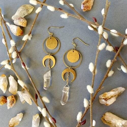 Witchy Crescent Moon Phase Celestial Crystal Earrings Festival Eardrop Boho Creativity Jewelry Women Gift Fashion Mystical New