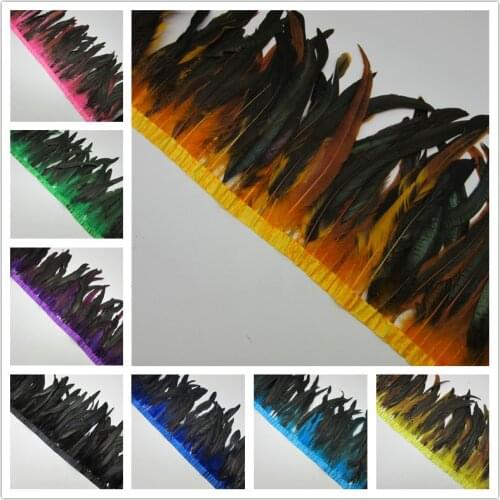 YY-tesco 1 Yards Cock Tail Feather Fringe Trims 25-30cm Wedding Dress Skirt Party Clothing Decoration DIY Craft Feathers Ribbons