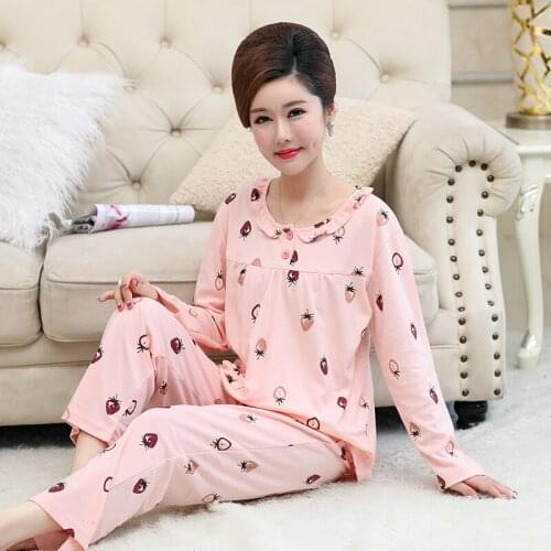 2019 Women Pajamas Set Autumn Pijama Mujer Long Sleeve Loose Soft Plus Size M-4XL Sleepwear Knitted Cotton Female Nightwear Suit