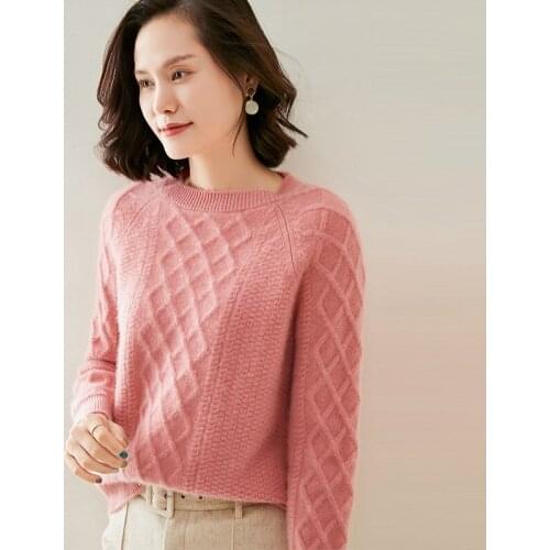 Cashmere 2020 autumn and winter new womens Korean round neck Pullover loose diamond thickened sweater backing sweater