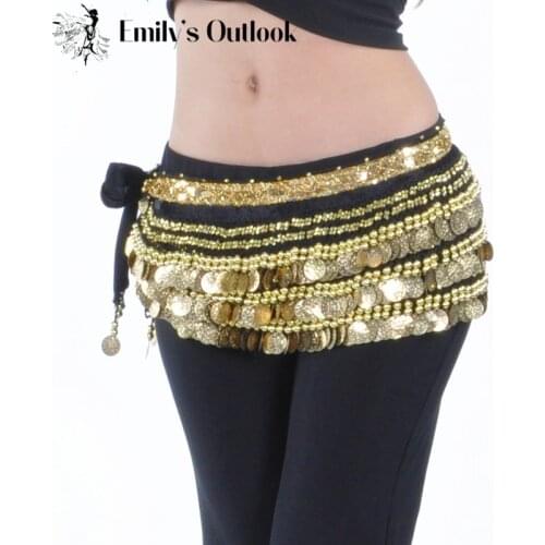 338 Coin Golden Silver Extra Heavy Belt Belly Dance Costume Hip Scarf Wrap Waist Band India Dancer Multi Color Free Shipping