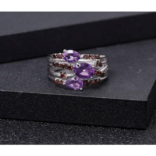 GEMS BALLET 925 Sterling Silver Fancy Classic Wedding Band Ring For Women 1.54Ct Natural Amethyst Birthstone Rings Jewelry