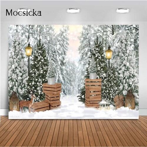 Winter Snow Pine Tree Forest Backdrop for Photography Glitter Light Christmas Winter Portrait Photo Background Studio Props