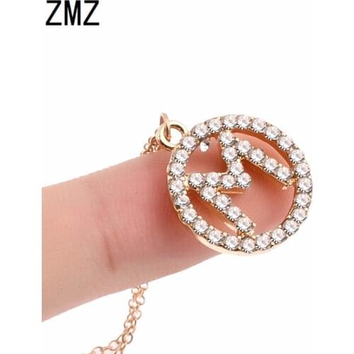 ZMZ 50pcs/lot 2018 Europe/US letter M in circal pendant necklace with shinny stone bijou gift for mom/girlfriend party jewelry