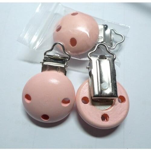 25PCS #9 BABY PINK Color Natural Wood Baby Pacifier Dummy Suspender Holder Clips