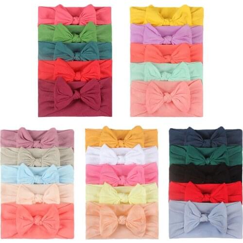 5Pcs/Set Baby Girls Lovely Bow Hairband Elastic Wide Headband Stretch Knot Bandanas Turban Headdress Clothing Accessory