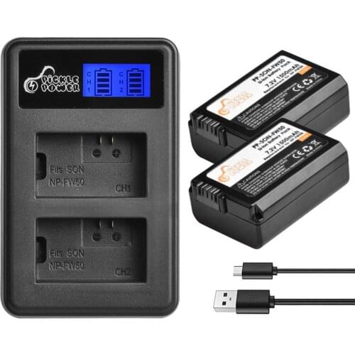 1500mAh NP-FW50 NP FW50 Battery and LCD Dual Charger for Sony Alpha a6500 a6400 a6300 a6000 a5000 a3000 NEX-3 a7R