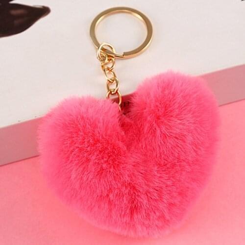 Fashion Love Heart Plush Key Chain Rings Cute Heart-Shaped Keychain Fluffy Charm Bag Pendant Car Keyring Accessories Gifts