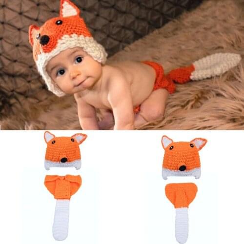 Childrens Adorable Little Simulation Fox Modeling Handmade Knitting Photography Set Yellow Fox Infant Photo Clothing Accessorie
