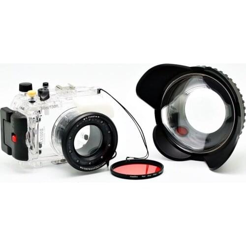 For Sony DSC-RX100 II RX100 RX100 II Mark II underwater Waterproof Housing Case + Fisheye Wide Angle 67mm Lens + Red Filter